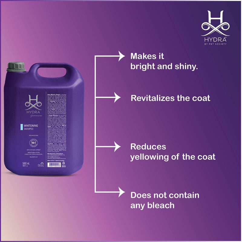 Hydra Groomer's Whitening Shampoo 5 Litre for Cats and Dogs Contains an Optical Brightener That Reduces The Yellowing of The Coat Oatmeal Extract Moisturizes and Softens The Coat - Image 2