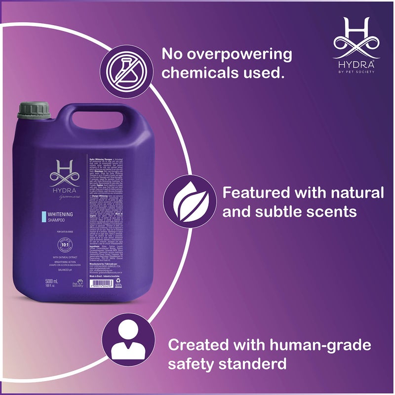 Hydra Groomer's Whitening Shampoo 5 Litre for Cats and Dogs Contains an Optical Brightener That Reduces The Yellowing of The Coat Oatmeal Extract Moisturizes and Softens The Coat - Image 3