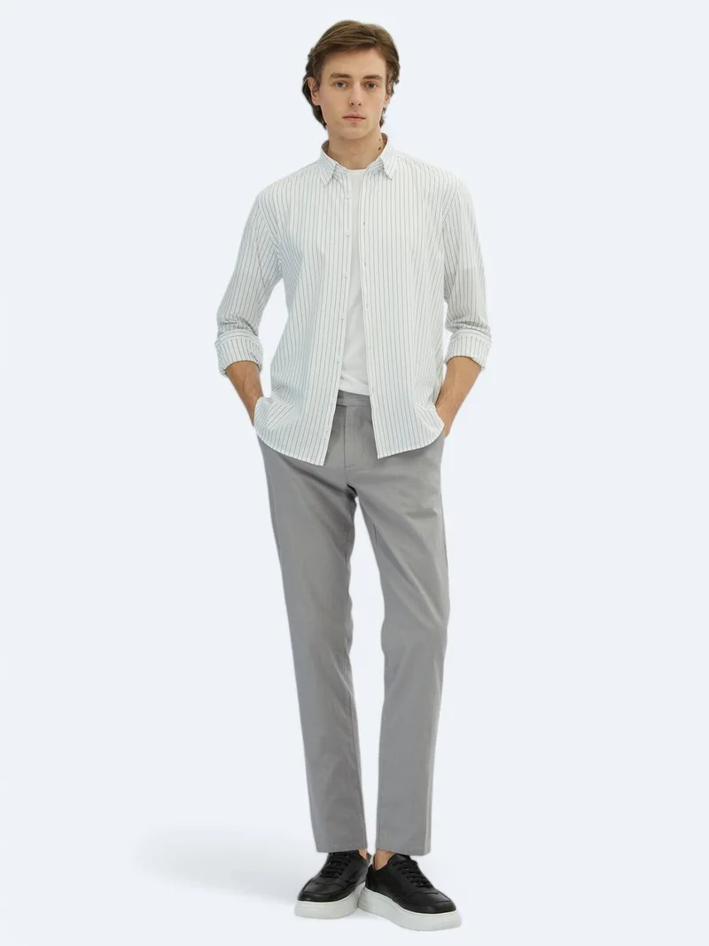 Kip Black Striped Regular Fit Long Knitting Casual Cotton Blended Shirt