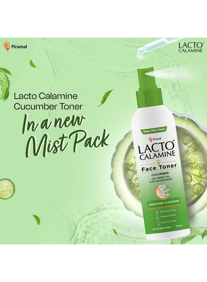 لاكتو كلامين تونر الوجه بالخيار | 120 مل لكل عبوة - 3 عبوات | تنظيف عميق للمسام | شد المسام المفتوحة بالشاي الأخضر و2% من النياسيناميد للحصول على بشرة باردة ومرطبة | خالٍ من الكبريتات والكحول والبارابين - Image 2
