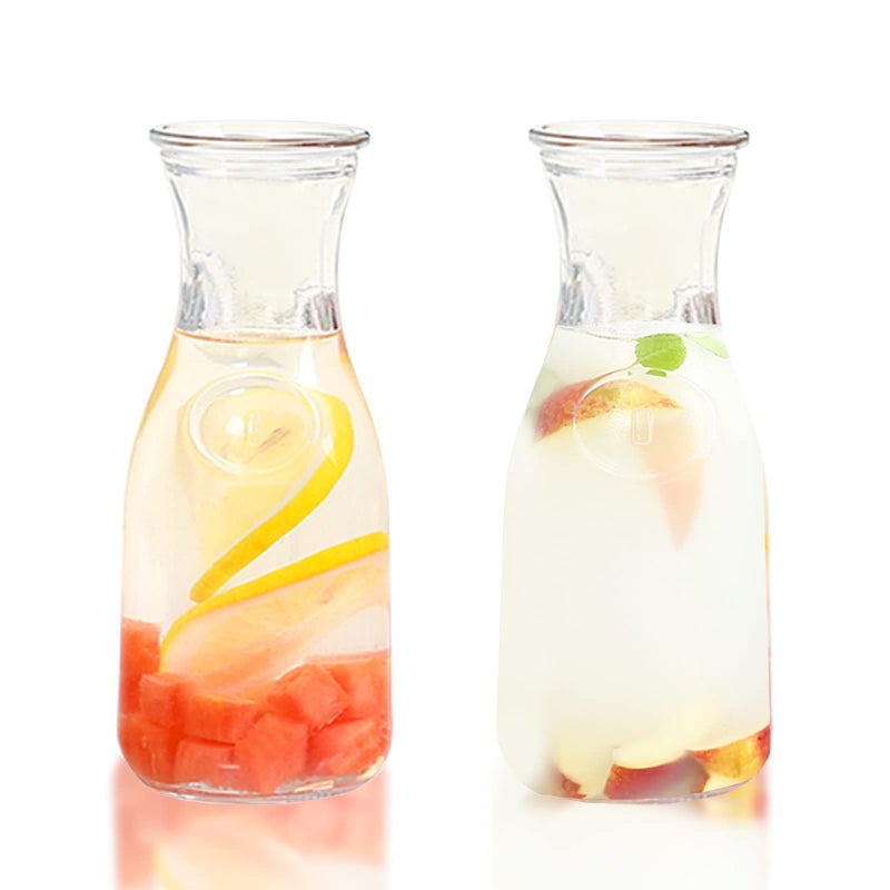 2 Pcs Glass Carafe with Lids 1 Liter Juice Containers with Lids for Fridge Clear Mimosa Bar Beverage Pitcher for Water Juice Milk Lemonade
