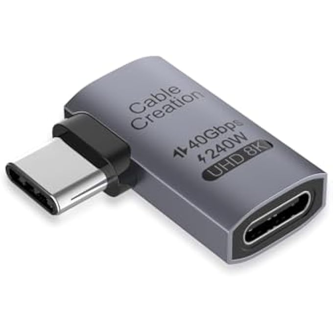 rayihni RIGHT ANGLE USB C ADAPTER, USB C MALE TO FEMALE 90 DEGREE ADAPTER 40GBPS, COMPATIBLE WITH THUNDERBOLT 4, USB 4, NOTEBOOK, PC, TABLET, PHONE AND MORE, RIGHT ANGLE - Image 1