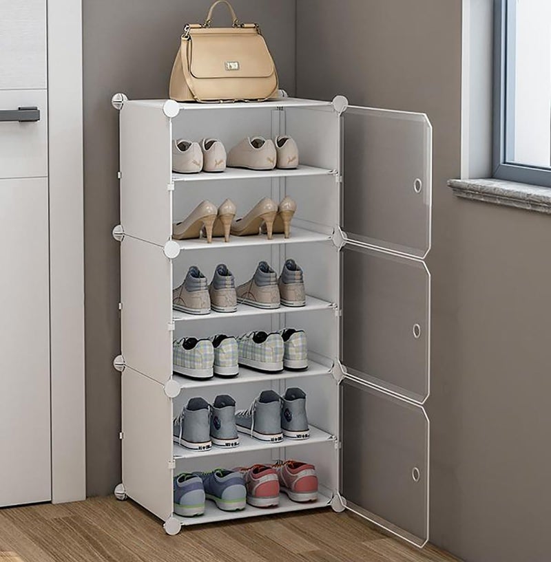 AYSIS Portable Plastic Shoe Rack Organizer with Door, 30 Pairs Shoe Storage Cabinet Easy Assembly, Adjustable Shoe Storage Organizer Stackable Detachable Shoe Rack DIY (6-Layer-3-Door, White) - Image 1