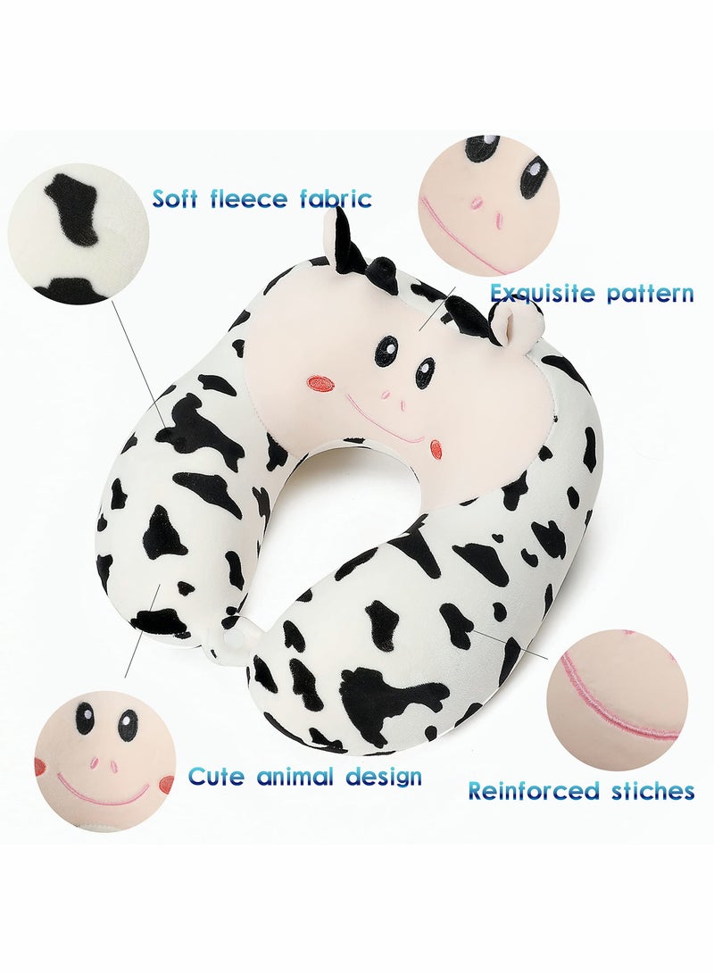 KASTWAVE Travel Pillow for Kids and Adults Cute Animal Memory Foam Neck Pillow with Soft Fleece Cover and Eye Mask Set Airplane Pillow Travel Kit with Drawstring Organizer Bag Machine Washable (Cow) - Image 2