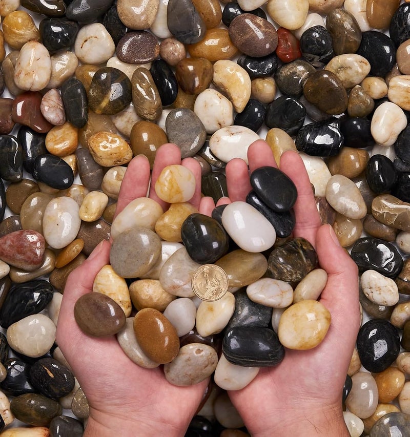 NUPICK 10 Pound River Rocks, 0.8-1.3 Inches Polished Pebbles for Plants, Fish Tank, Clear Vase and More, Natural Mixed Color Stones - Image 1