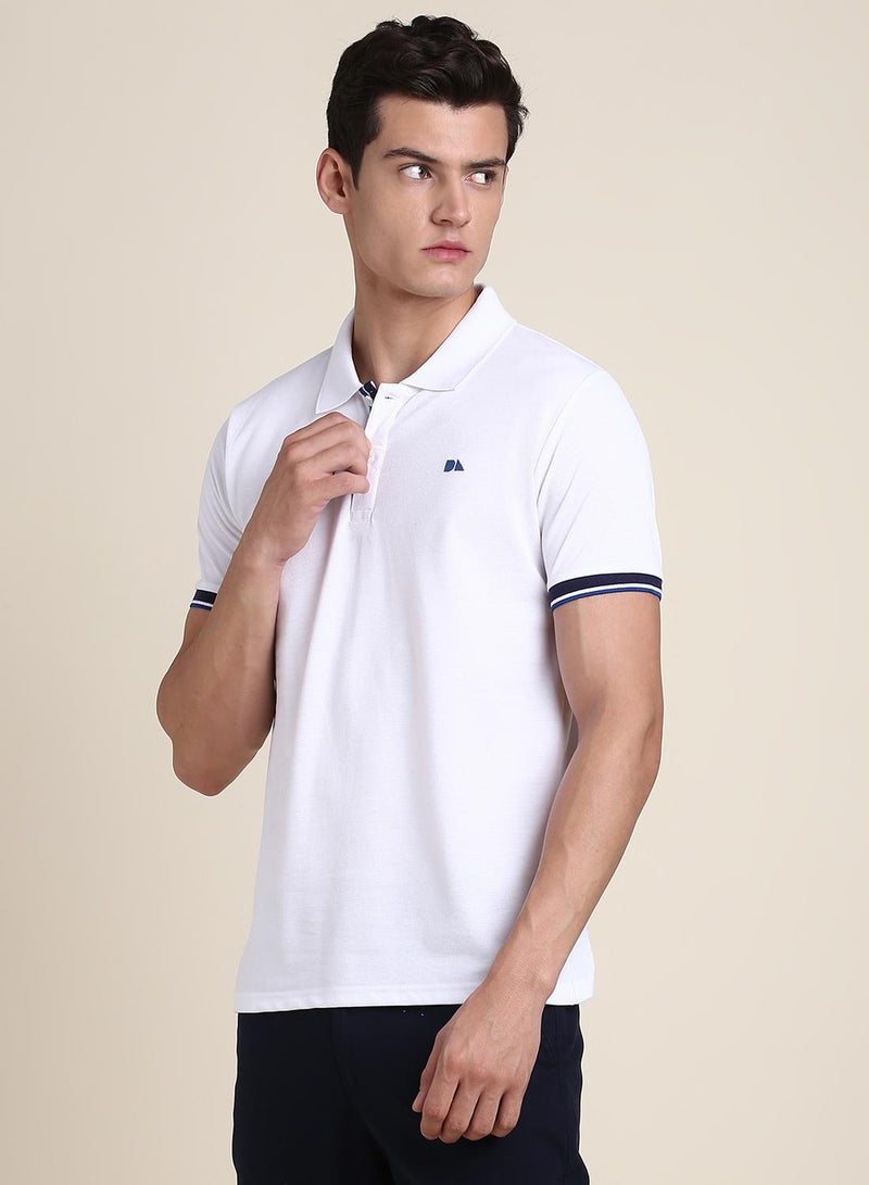 Dennis Lingo White Solid Regular Fit Polo Neck T-shirt for Men - 100% Cotton, Half Sleeves, Casual,  - Image 3