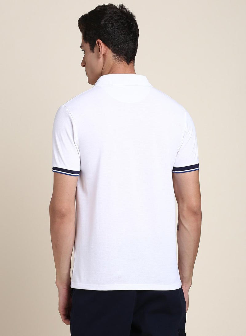 Dennis Lingo White Solid Regular Fit Polo Neck T-shirt for Men - 100% Cotton, Half Sleeves, Casual,  - Image 4