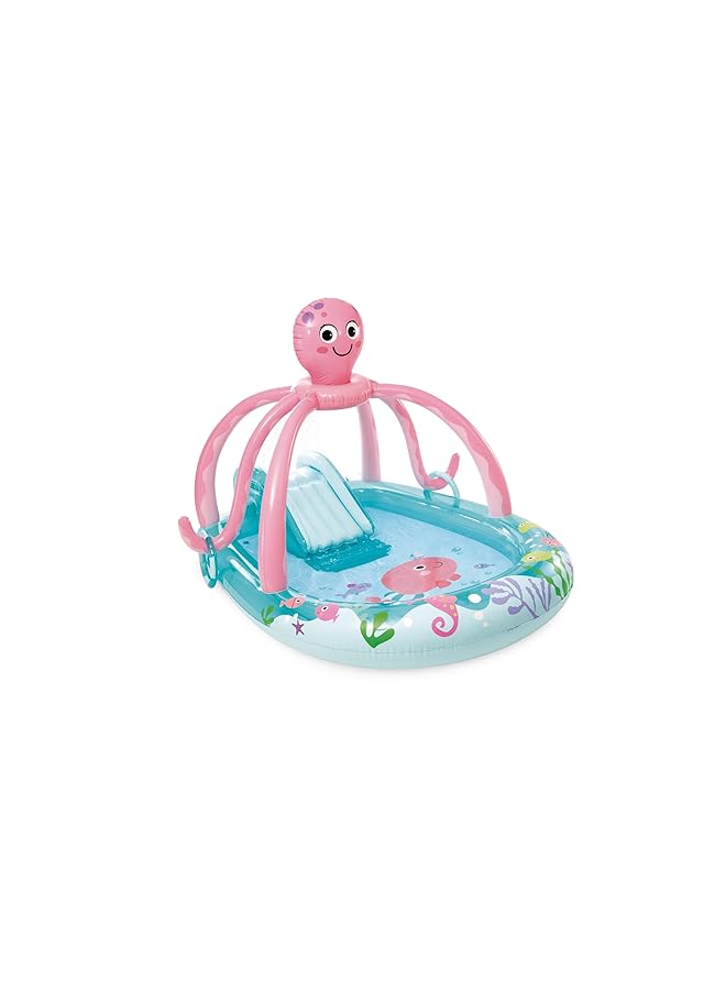 انتكس مركز لعب قابل للنفخ بتصميم أخطبوط ٥٦١٣٨Ep: زحليقة مائية - رشاش ماء على شكل أخطبوط - بساط هبوط مبطن - حلقات قابلة للنفخ - ٩٢ × ٧٢ × ٥٩ بوصة - Image 1