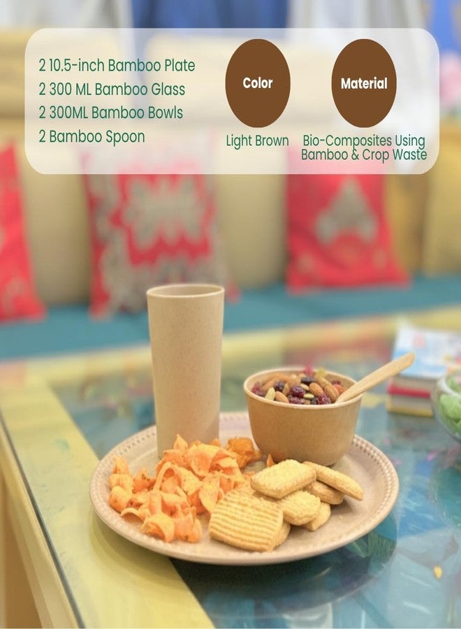 Pacing Grass Microwave Safe Reusable Bamboo Kids Dinner Set (Plates, Bowls-200ml, Glass-300ml, Spoons) for Toddlers & Kids, Eco-Friendly Bamboo Bio-Composite Dinner Set for Serving Full Meal at Home - Image 5