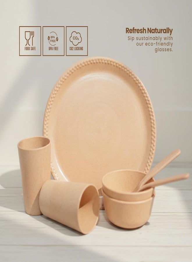 Pacing Grass Microwave Safe Reusable Bamboo Kids Dinner Set (Plates, Bowls-200ml, Glass-300ml, Spoons) for Toddlers & Kids, Eco-Friendly Bamboo Bio-Composite Dinner Set for Serving Full Meal at Home - Image 2