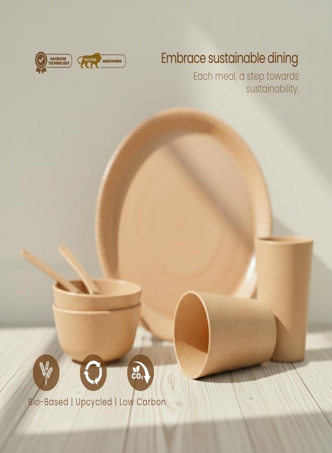 Pacing Grass Microwave Safe Reusable Bamboo Kids Dinner Set (Plates, Bowls-200ml, Glass-300ml, Spoons) for Toddlers & Kids, Eco-Friendly Bamboo Bio-Composite Dinner Set for Serving Full Meal at Home - Image 3