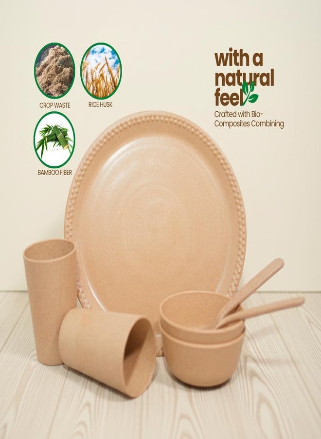 Pacing Grass Microwave Safe Reusable Bamboo Kids Dinner Set (Plates, Bowls-200ml, Glass-300ml, Spoons) for Toddlers & Kids, Eco-Friendly Bamboo Bio-Composite Dinner Set for Serving Full Meal at Home - Image 4