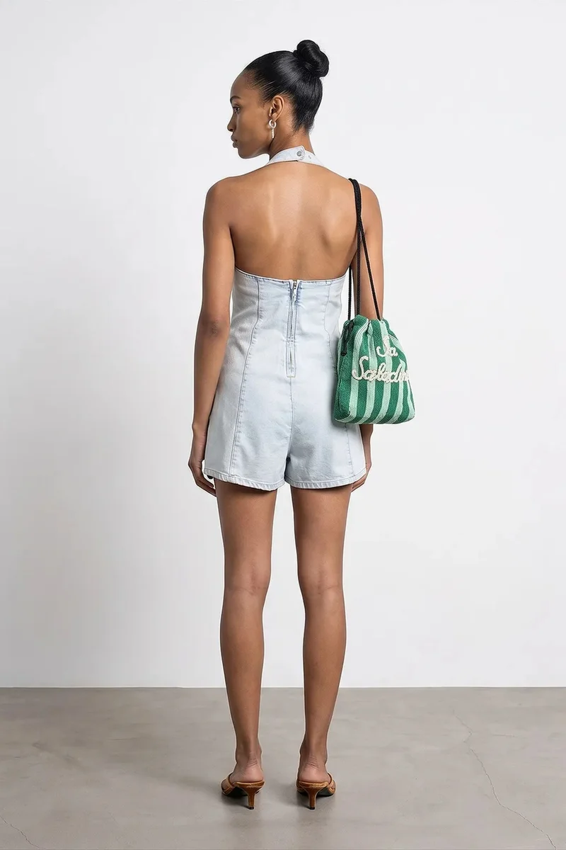 DILVIN Cotton Halter Neck Short Jumpsuit