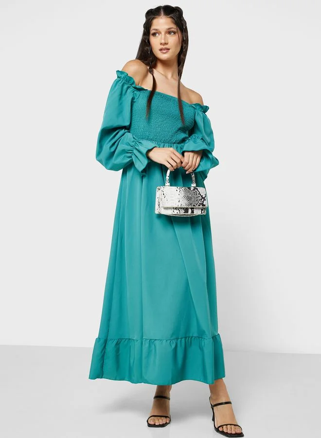 Ginger Urban Minx Puff Sleeve Dress With Smock Detail