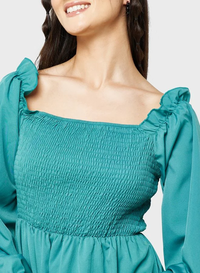 Ginger Urban Minx Puff Sleeve Dress With Smock Detail