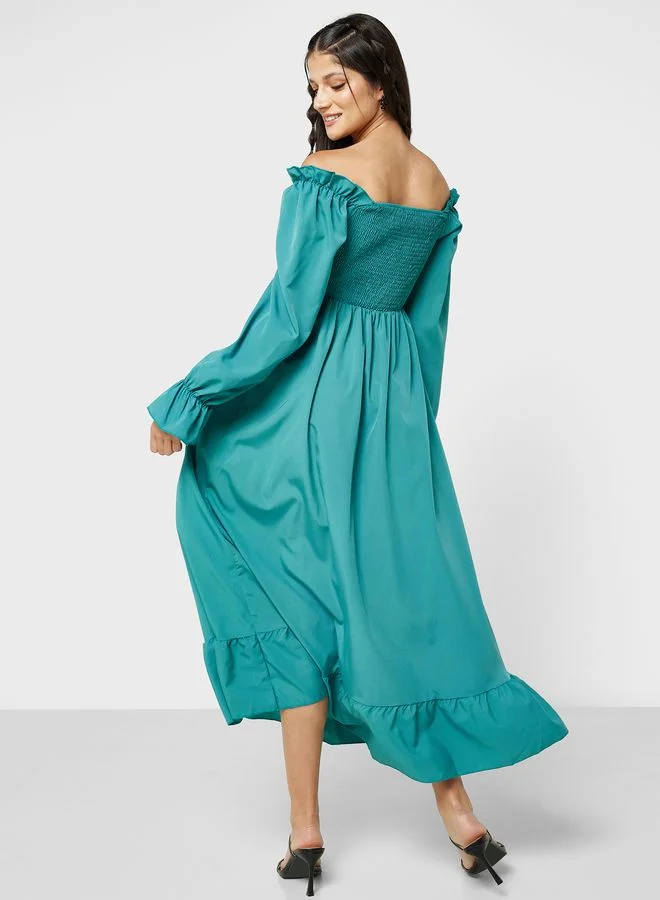 Ginger Urban Minx Puff Sleeve Dress With Smock Detail