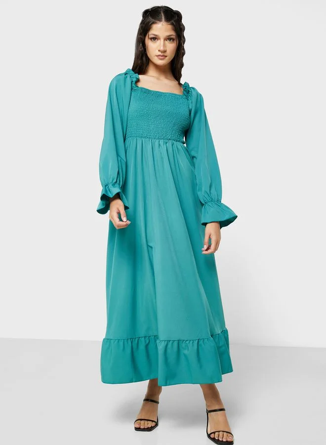 Ginger Urban Minx Puff Sleeve Dress With Smock Detail