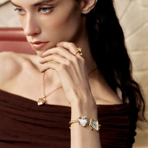 SAGA Illusion Women's Luxury Cuff Bangle Watch, Shaped Mineral Case, Swiss Ronda Quartz Movement, 30M Water Resistant, 316L Stainless Steel Bracelet with Danube Crystals - Image 2