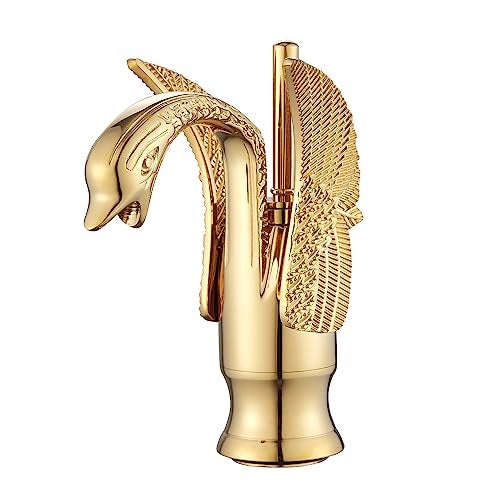 GGStudy Gold Bathroom Faucet GGStudy Swan Shape Single Handle One Hole Bathroom Vanity Faucet Basin Tap Deck Mount Lavatory - Image 1