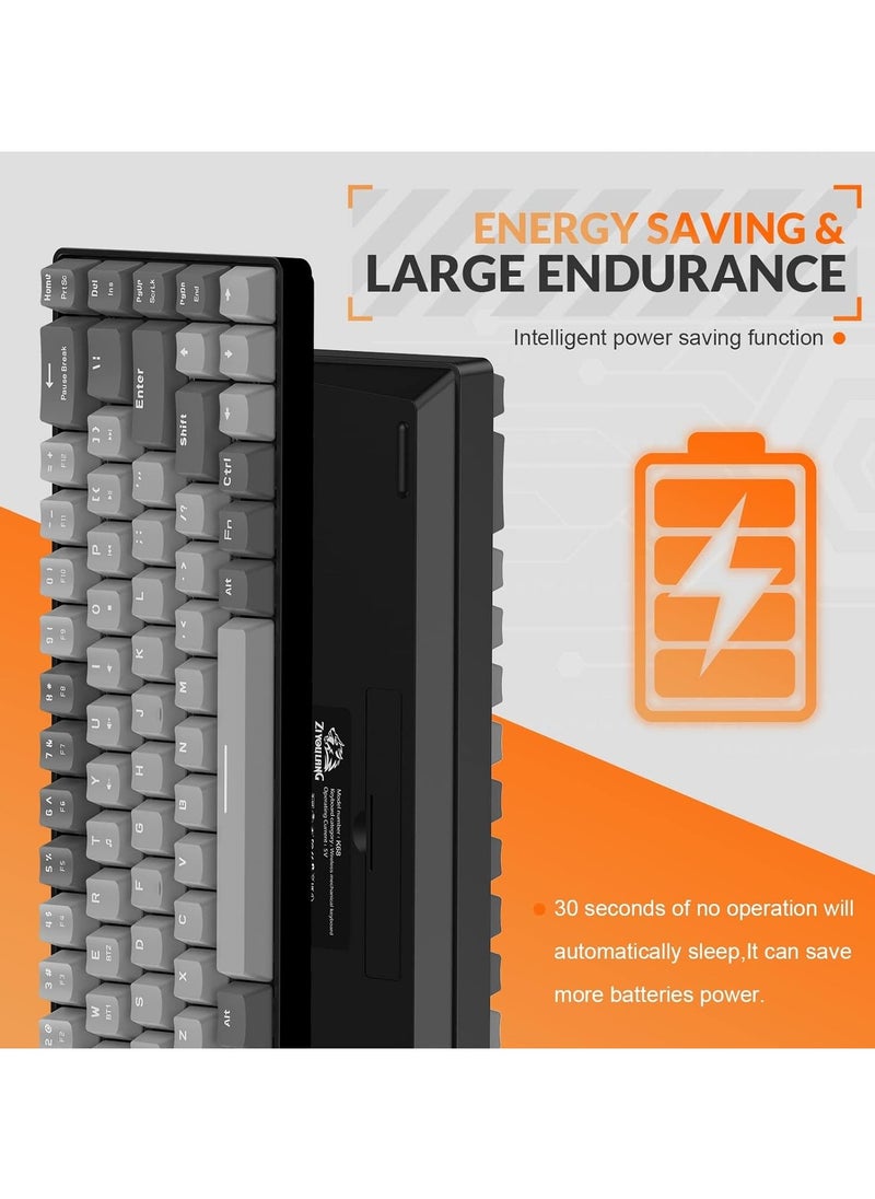 K68 Ziyoulang Wireless Mechanical Keyboard, Bluetooth 5.0/2.4G 68-Key Hot Swappable Professional Keyboard with Keycap Puller, Red Switch for Mac Windows Space Grey