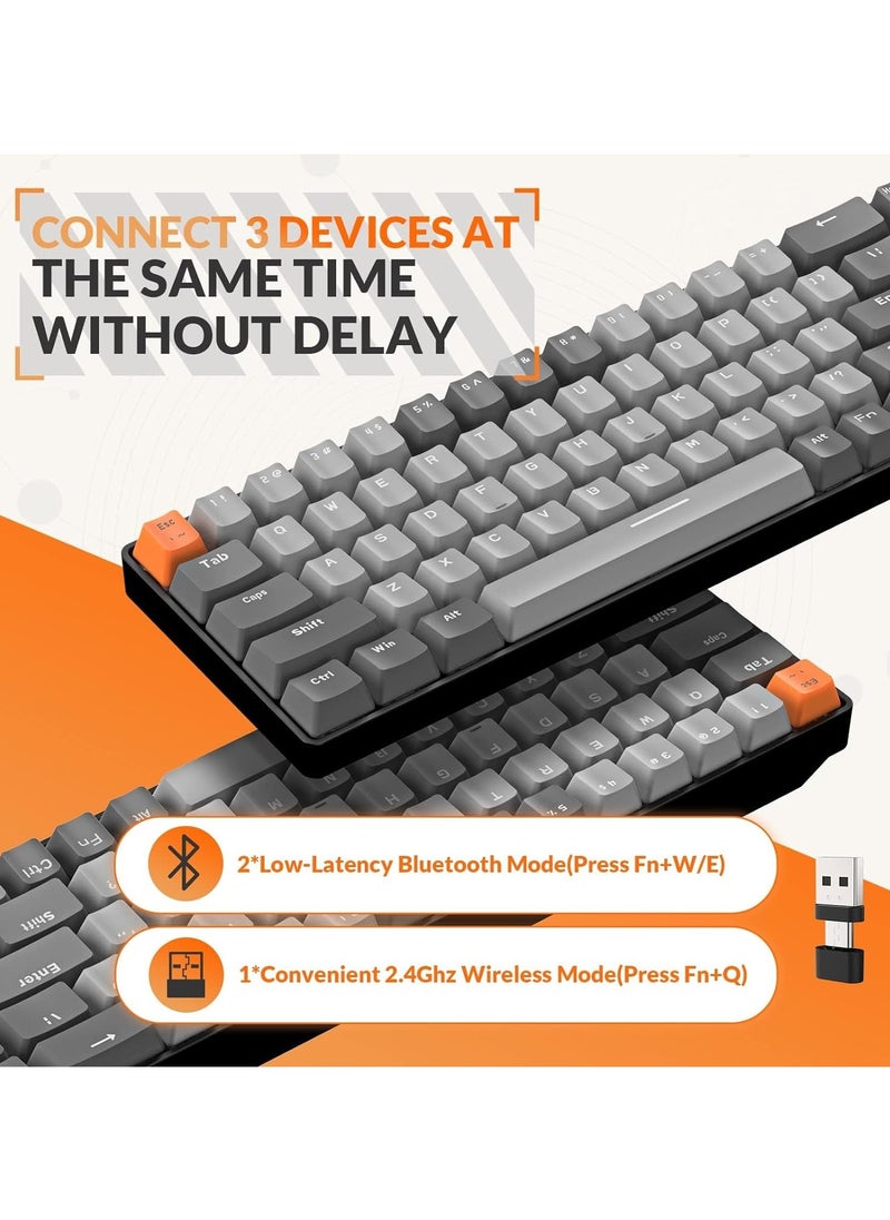 K68 Ziyoulang Wireless Mechanical Keyboard, Bluetooth 5.0/2.4G 68-Key Hot Swappable Professional Keyboard with Keycap Puller, Red Switch for Mac Windows Space Grey