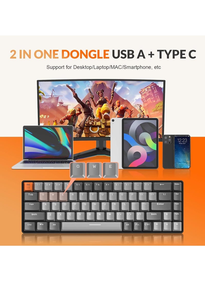 K68 Ziyoulang Wireless Mechanical Keyboard, Bluetooth 5.0/2.4G 68-Key Hot Swappable Professional Keyboard with Keycap Puller, Red Switch for Mac Windows Space Grey