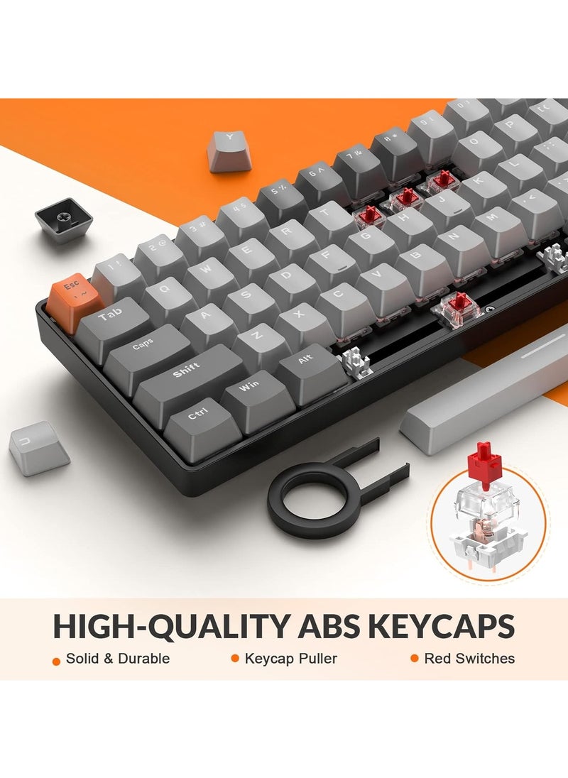 K68 Ziyoulang Wireless Mechanical Keyboard, Bluetooth 5.0/2.4G 68-Key Hot Swappable Professional Keyboard with Keycap Puller, Red Switch for Mac Windows Space Grey
