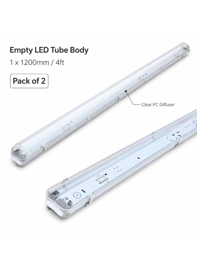 Litex Pack of 2 Empty LED Tube Body 1x1200mm (4ft) – Polycarbonate Diffuser, Durable Housing for T8 LED Tube Retrofit, Lightweight, Heat-Resistant, Easy Installation – WB120LX/PC - Image 2