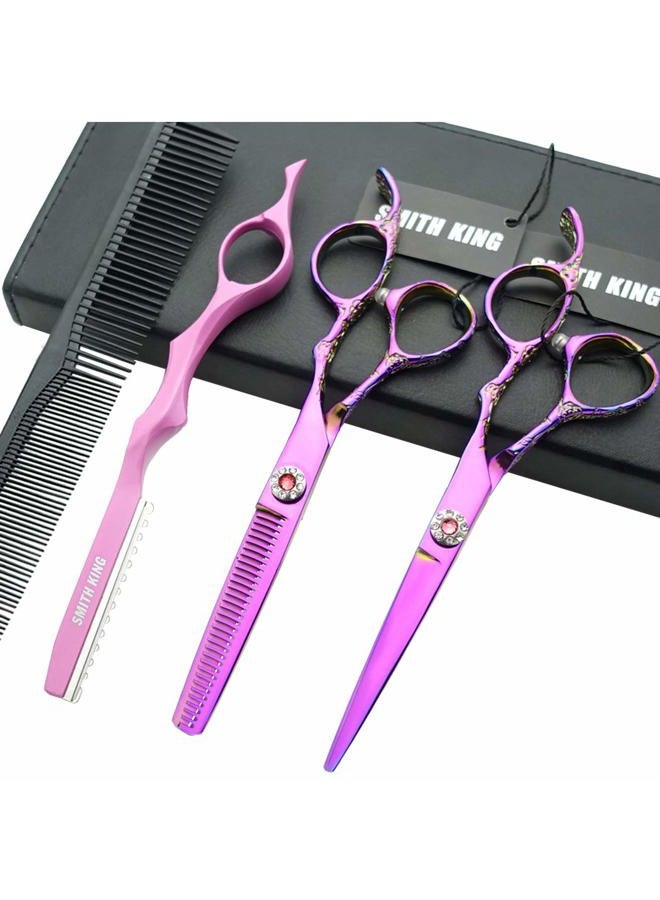 Smithking Professional Hair Cutting Scissors Set with Razor Comb Case,Hair cutting shears Hair Thinning shears with rose handle (6.0 inches) - Image 1