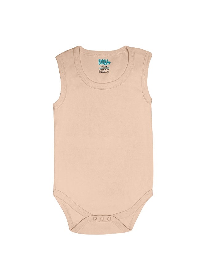 Babies Basic 100% Super Combed Cotton, Sleeveless Romper/Bodysuit, For New Born To 24Months, Set Of 6 - Blue, Orange, Brown  - Image 4