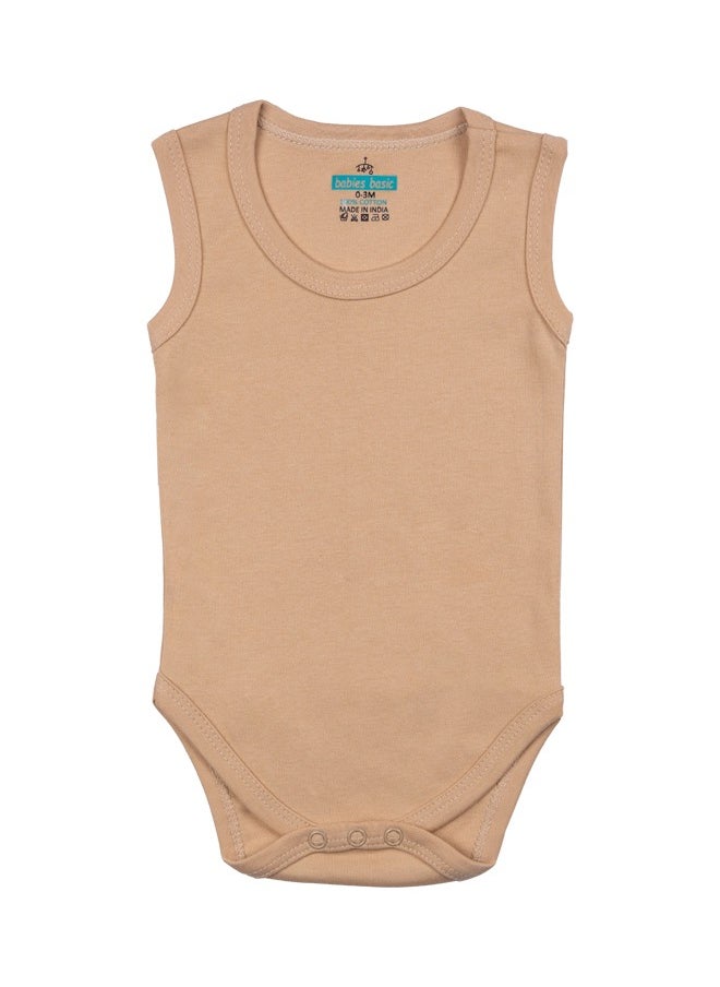 Babies Basic - 100% Super Combed Cotton, Sleeveless Romper/Bodysuit, For New Born To 24Months, Set Of 6 - Blue, Orange, Brown - Image 1