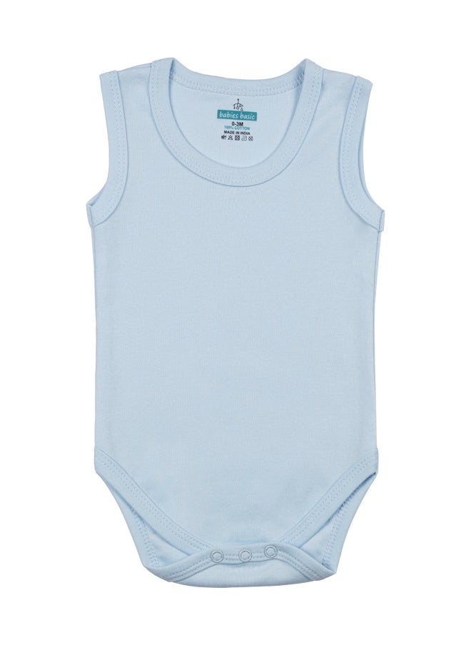 Babies Basic - 100% Super Combed Cotton, Sleeveless Romper/Bodysuit, For New Born To 24Months, Set Of 6 - Blue, Orange, Brown - Image 1