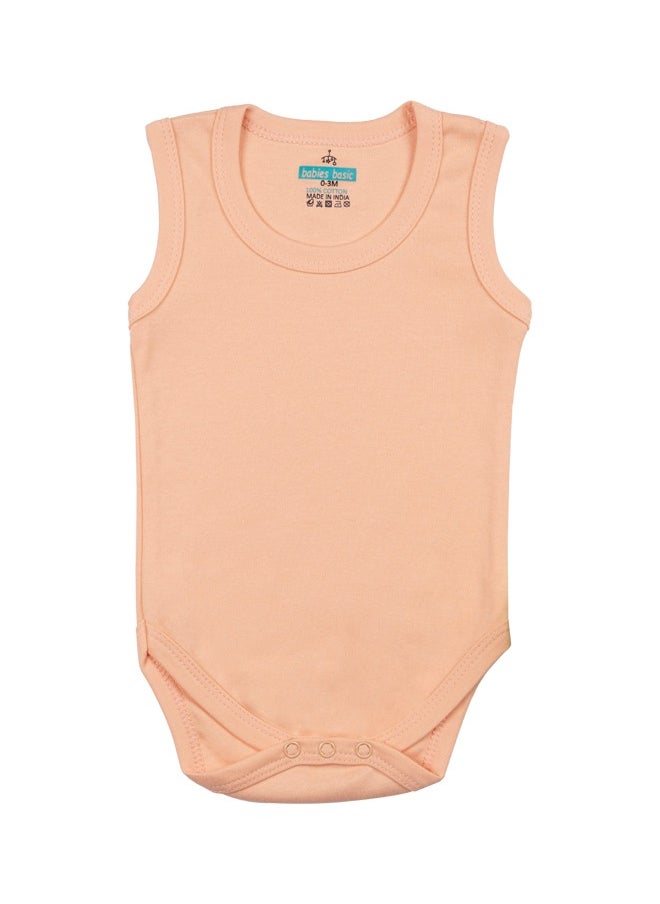 Babies Basic - 100% Super Combed Cotton, Sleeveless Romper/Bodysuit, For New Born To 24Months, Set Of 6 - Blue, Orange, Brown - Image 1