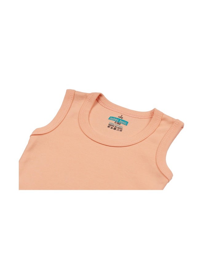 Babies Basic - 100% Super Combed Cotton, Sleeveless Romper/Bodysuit, For New Born To 24Months, Set Of 6 - Blue, Orange, Brown - Image 1