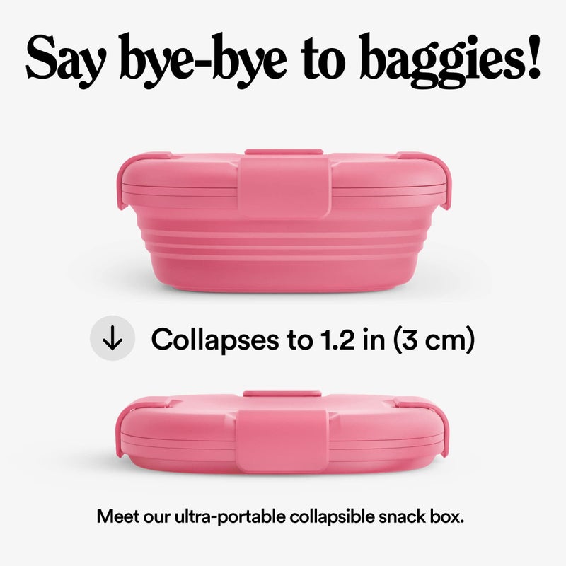 Stojo STOJO Jr Collapsible Box for Kids - Peony Pink  24oz - Leak-Proof Reusable Silicone Travel Bowl for Hot & Cold Food - For Home  On-The-Go Camping & Hiking - Microwave & Dishwasher Safe  - Image 3