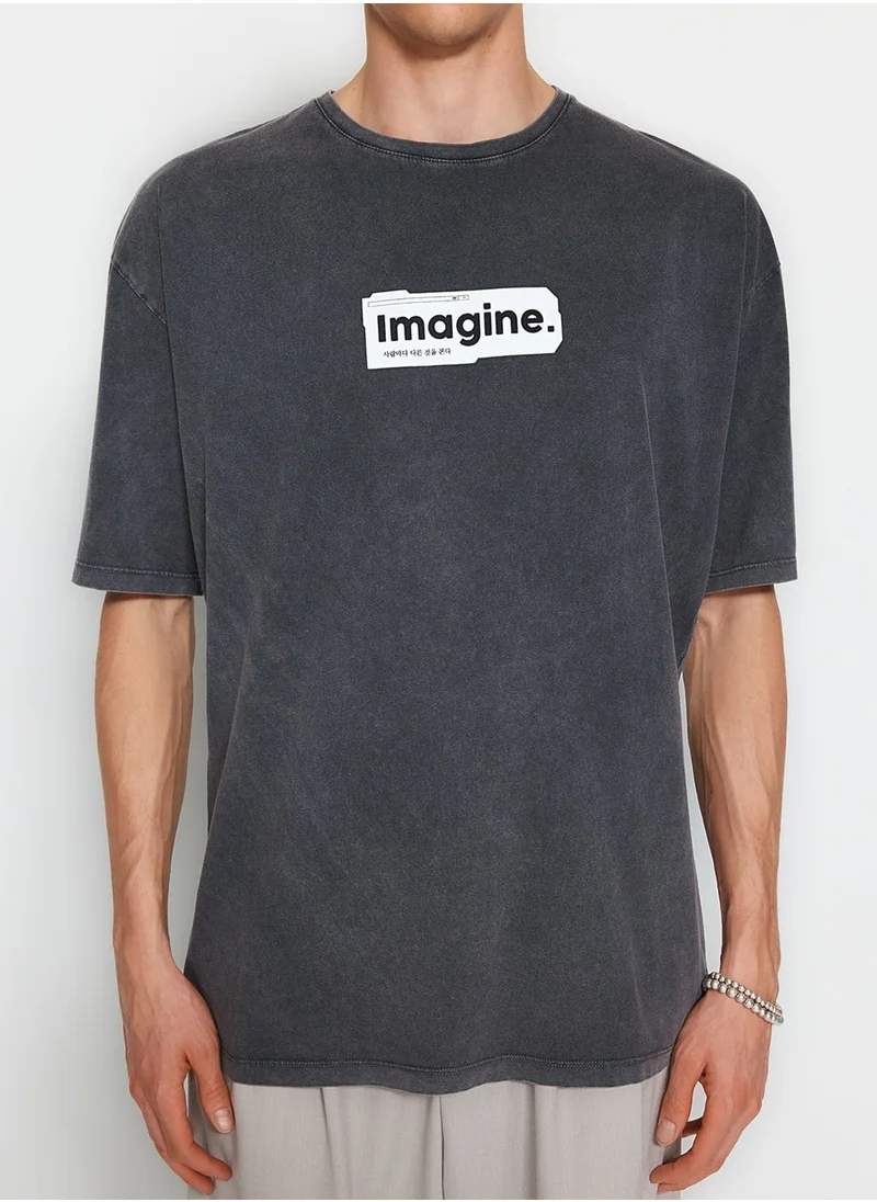 trendyol Text Print Crew Neck T-Shirt