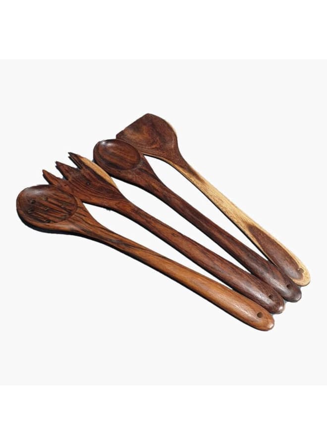 Wooden Cutlery Set 4-Pieces, Brown