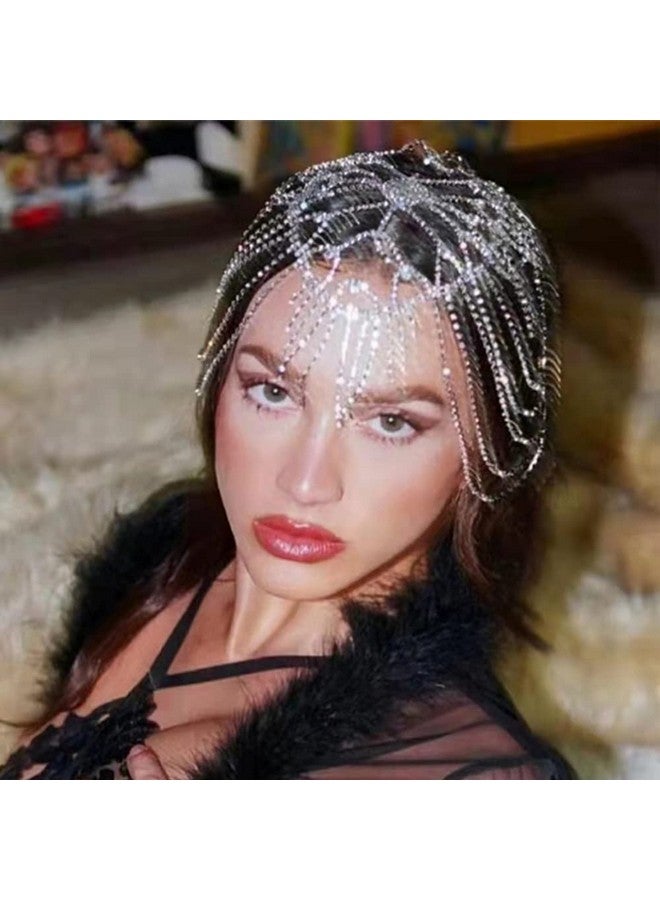 Xerling Rhinestones Tassel Cap Headpiece 1920S Flapper Head Chain Bridal Hair Accessories Gold Crystal Cleopatra Head Jewelry For Women (Type D Gold) - Image 1