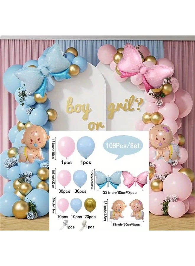 JAYATO 108 PCS Balloon Baby Shower Decoration Kit, Boy Girl Gender Reveal Balloon Garland Arch Kits, Photo Props Kit for Baby Party - Image 1