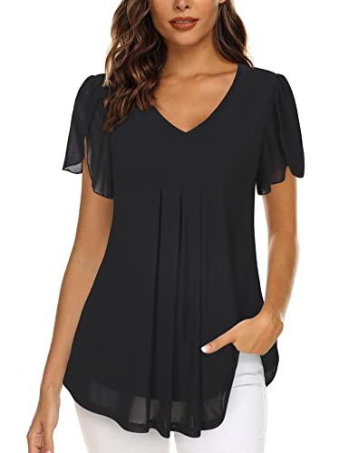 VALOLIA Tunic Tops To Wear With Leggings: Womens Dressy Tops and Blouses - Dress Blouses For Women Plus Size - Summer Tops For Women Black X-Large - Image 1