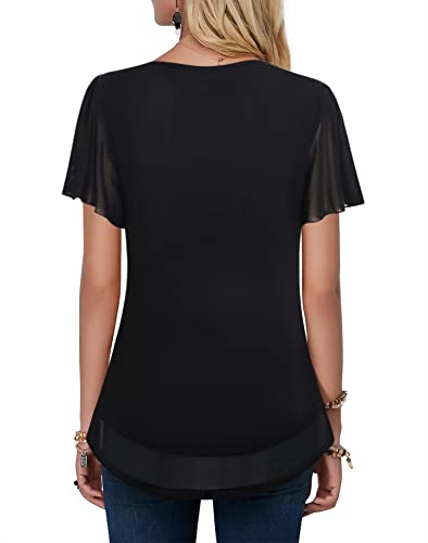 VALOLIA Tunic Tops To Wear With Leggings: Womens Dressy Tops and Blouses - Dress Blouses For Women Plus Size - Summer Tops For Women Black X-Large - Image 2