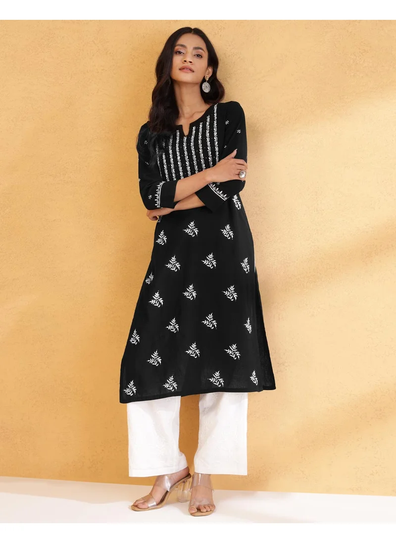 Fabindia Black Cotton Chikankari Long Kurta