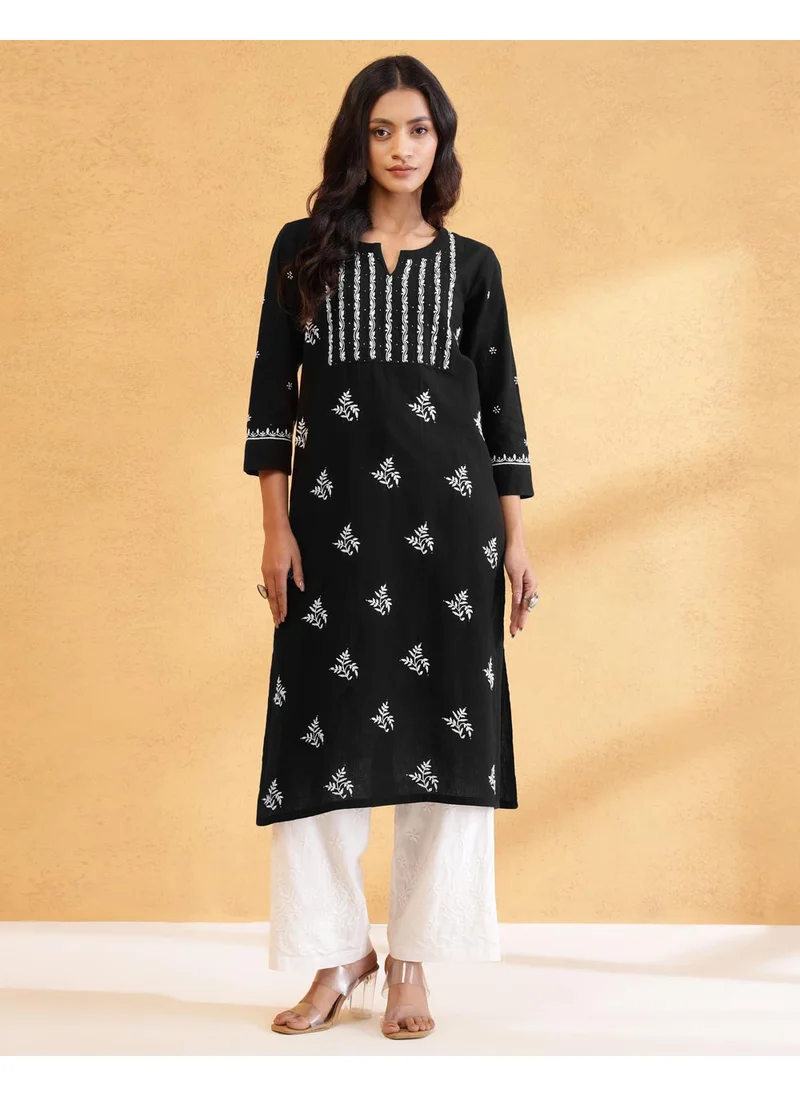 Fabindia Black Cotton Chikankari Long Kurta