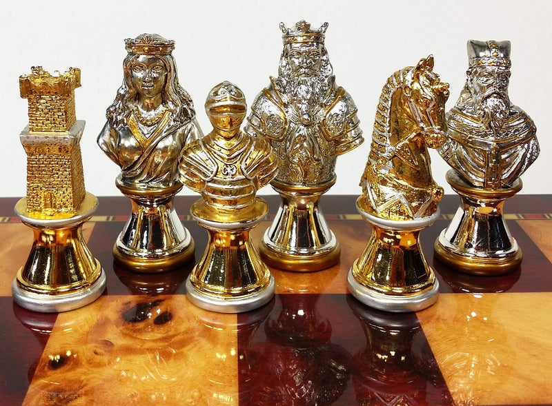 Metal Medieval Times Crusades Knight Busts Chess Men Set Gold and Silver Color Plating NO Board