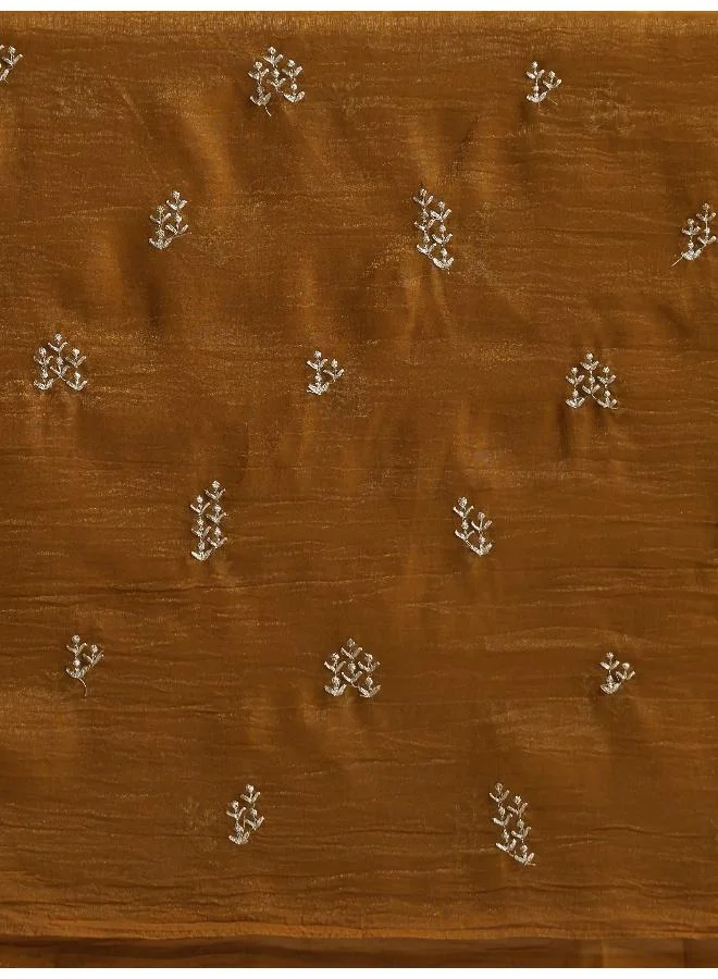 trueBrowns trueBrowns Bronze All Over Embroidered Saree With Unstitched Blouse