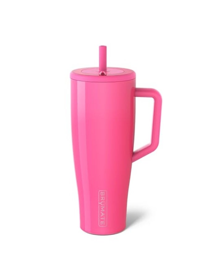 BruMate Era 40 oz Tumbler with Handle and Straw | 100% Leakproof Insulated Tumbler with Lid and Straw | Made of Stainless Steel | Cup Holder Friendly Base | 40oz (Neon Pink) - Image 1