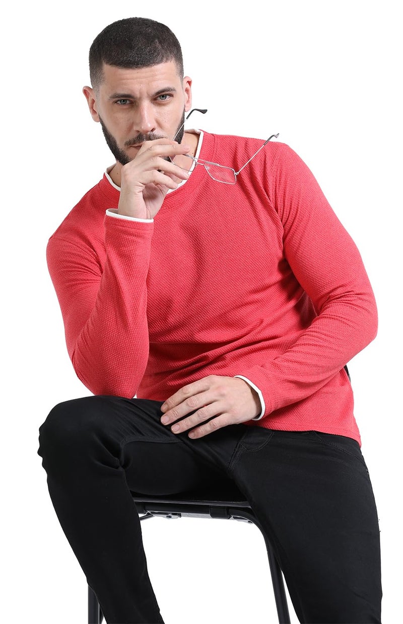 fanideaz Mens Textured Mens Street wear Relax fit t-Shirt for Men_Red_5523_XL - Image 5