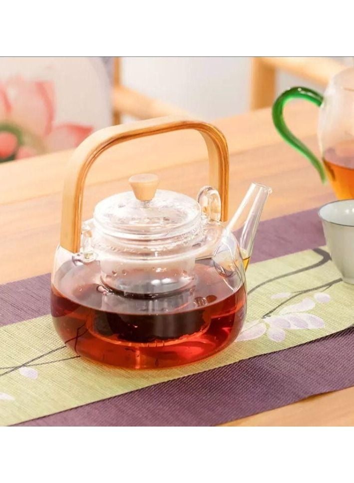 HOME ZONE Glass Teapot with Wood Handle  Clear - Image 2