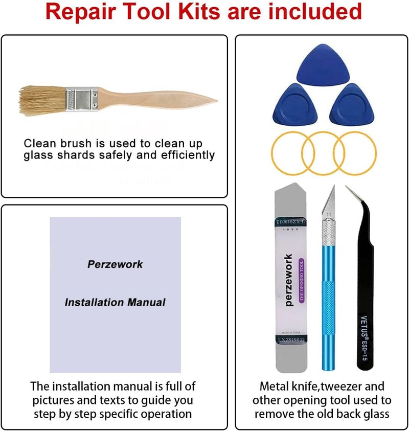 Perzework استبدال زجاج خلفي أصلي لجهاز آيفون 12 ميني 5.4 بوصة (أسود) مع مجموعة أدوات الإصلاح - Image 5