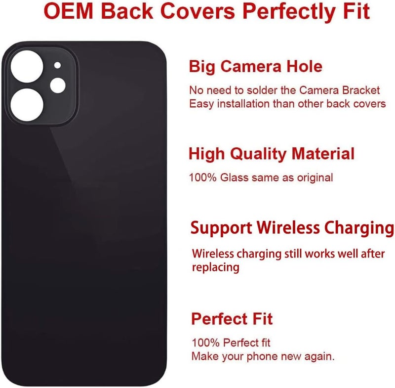 Perzework استبدال زجاج خلفي أصلي لجهاز آيفون 12 ميني 5.4 بوصة (أسود) مع مجموعة أدوات الإصلاح - Image 3